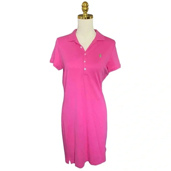 RALPH LAUREN SPORT | Cotton Mesh Polo Fuchsia Pink Dress Long Size M - Picture 1 of 8